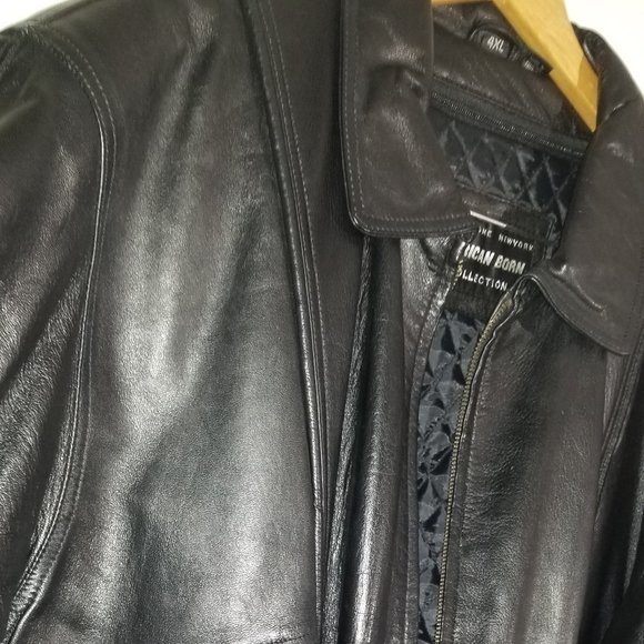 Genuine Leather Jacket Lined vtg American Born Black Leather Coat with Lining - Picture 14 of 16